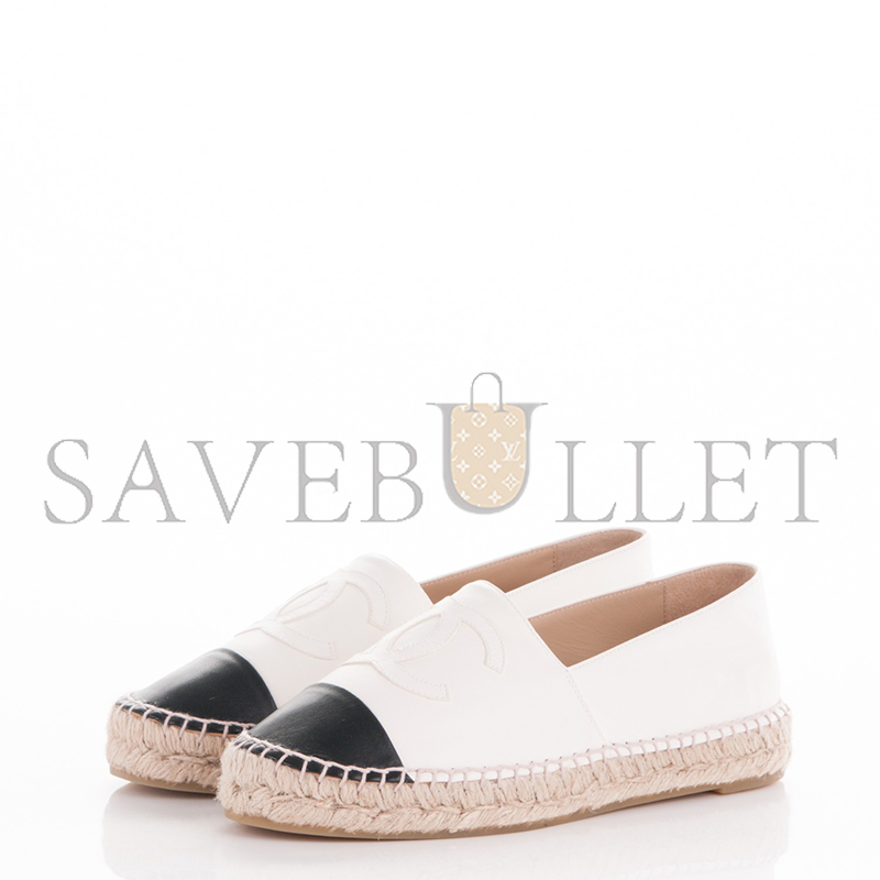 CHANEL LAMBSKIN ESPADRILLES WHITE BLACK G29762
